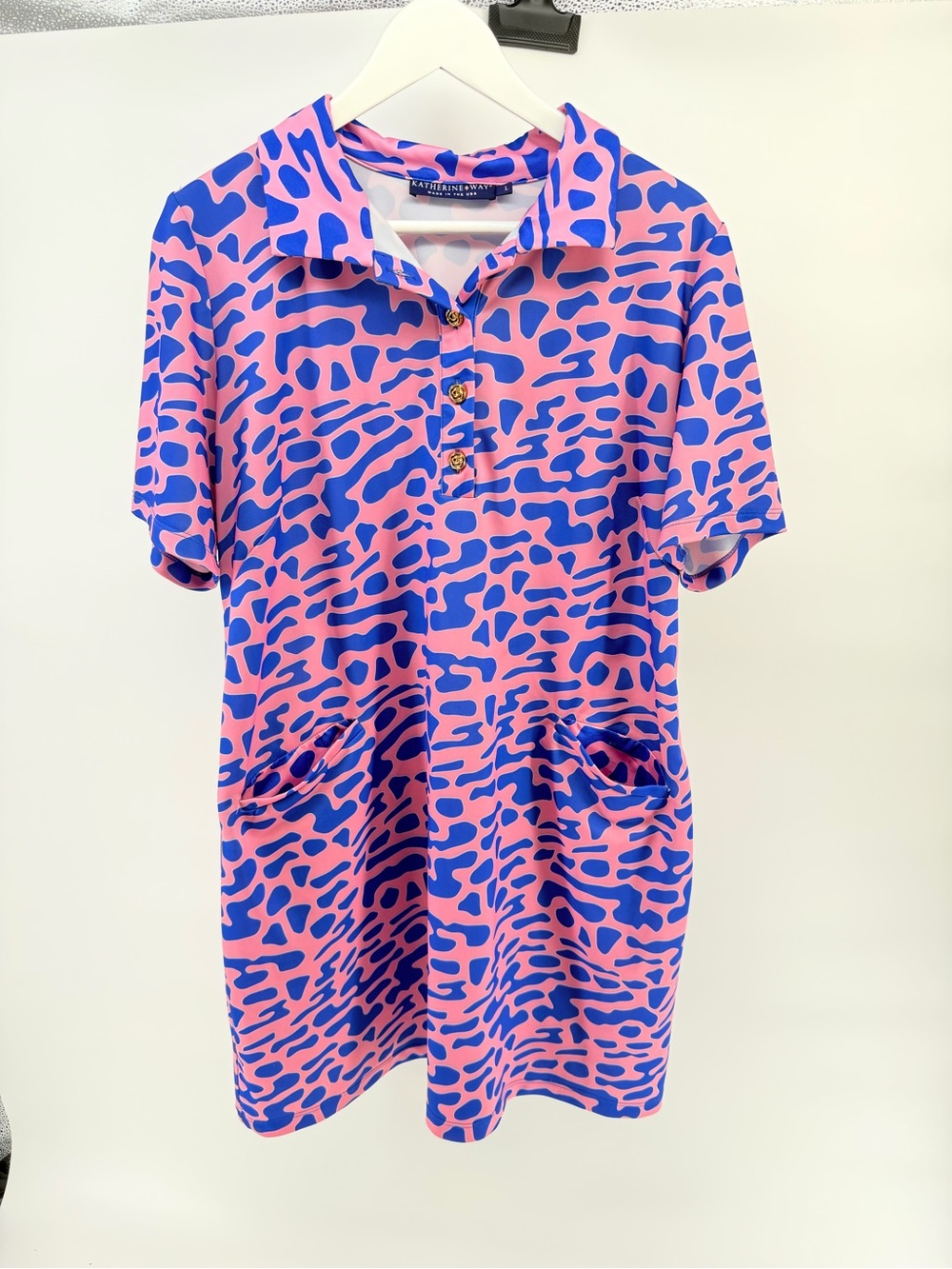 Katherine Way Pink & Blue Raleigh Abstract Print Polo Dress